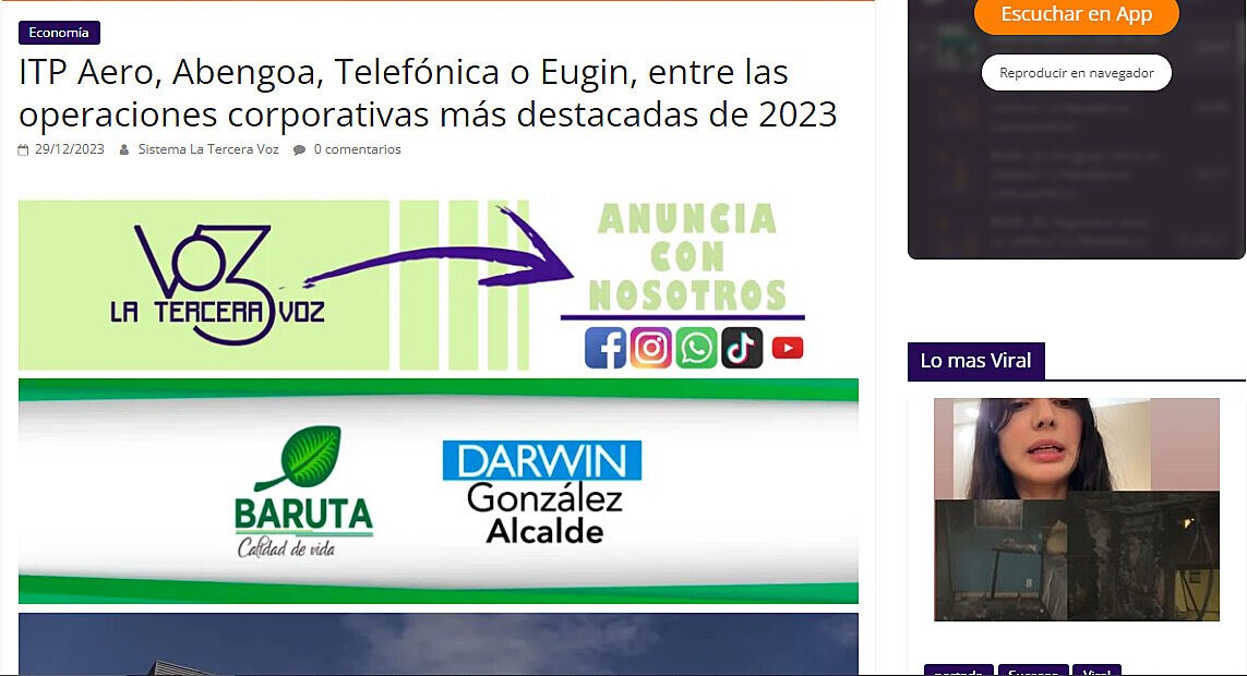 ITP Aero, Abengoa, Telefnica o Eugin, entre las operaciones corporativas ms destacadas de 2023